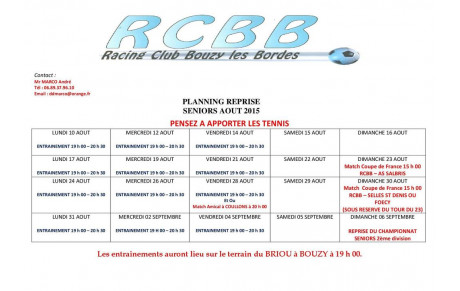 Planning reprise entrainements séniors-vétérans
